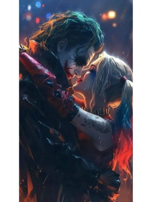 Joker ve Harley Quinn Kapı Direk Kaplama Folyosu BASKILI STİCKER Sağ-Sol 2 Adet 22*50 CM