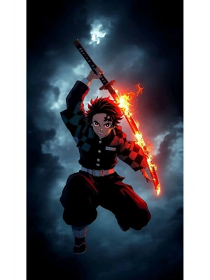 Tanjirou Kapı Direk Kaplama Folyosu BASKILI STİCKER Sağ-Sol 2 Adet 22*50 CM