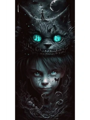 Cheshire Kedisi Kapı Direk Kaplama Folyosu BASKILI STİCKER Sağ-Sol 2 Adet 22*50 CM