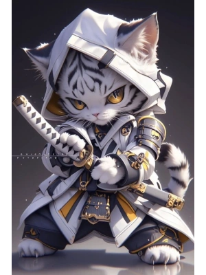 Samuray Kedi Kapı Direk Kaplama Folyosu BASKILI STİCKER Sağ-Sol 2 Adet 22*50 CM