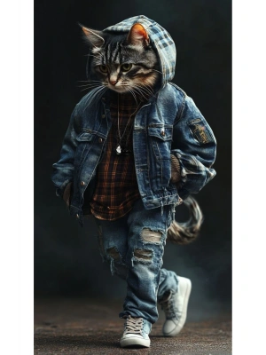 Kedi Kapı Direk Kaplama Folyosu BASKILI STİCKER Sağ-Sol 2 Adet 22*50 CM