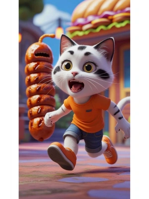 Kedi Kapı Direk Kaplama Folyosu BASKILI STİCKER Sağ-Sol 2 Adet 22*50 CM