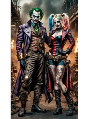 Joker ve Harley Quinn Kapı Direk Kaplama Folyosu BASKILI STİCKER Sağ-Sol 2 Adet 22*50 CM
