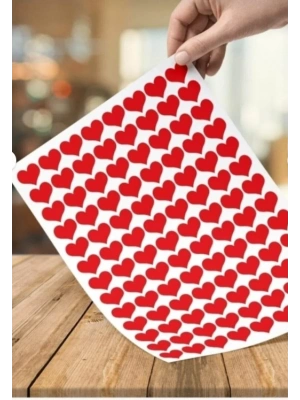 110 Adet 2 Cm Yapışkanlı Kalp Şekilli Kırmızı Sticker Etiket