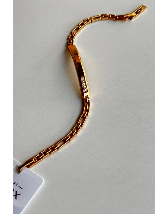 Özel Seri Zirkon Taşlı Künye Tasarım Rose Renk Xuping Kadın Çelik Bileklik