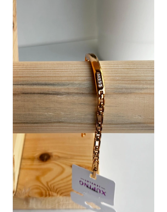 Özel Seri Zirkon Taşlı Künye Tasarım Rose Renk Xuping Kadın Çelik Bileklik