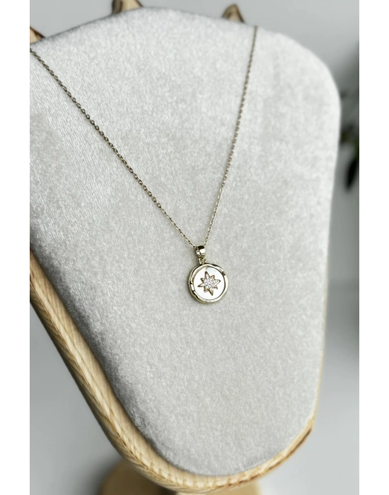 Özel Seri Sedefli Kutup Yıldızı Tasarım 45 Cm Kadın Çelik Kolye