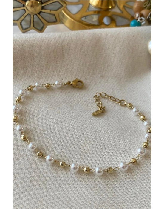 Özel Seri 14K İncili Dorika Toplu Kadın Çelik Bileklik