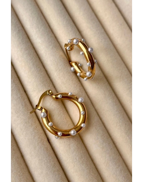 Özel Seri Pearl Hoop Glow Halka Tasarım Kadın Çelik Küpe