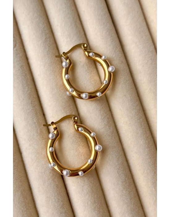 Özel Seri Pearl Hoop Glow Halka Tasarım Kadın Çelik Küpe