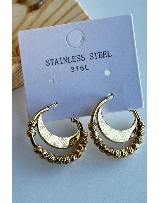 Özel Seri Stellar Moon Halka Tasarım Dorika Top Detaylı Kadın Çelik Küpe