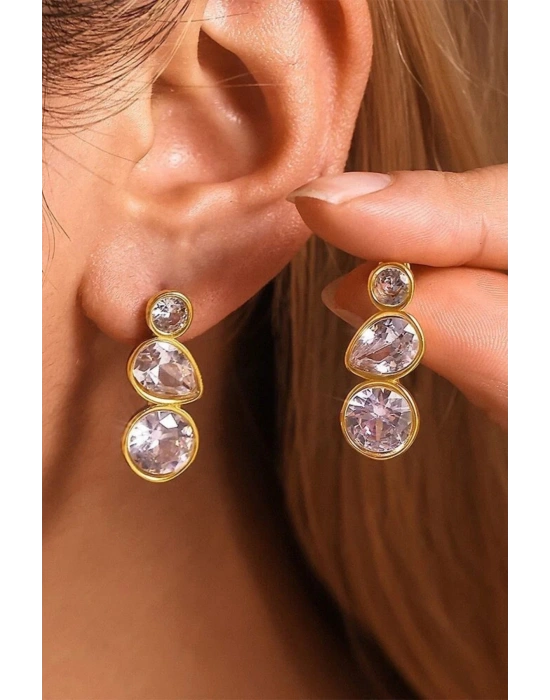 Premıum Seri Crystal Cascade Tasarım Zirkon Taşlı Kadın Çelik Küpe