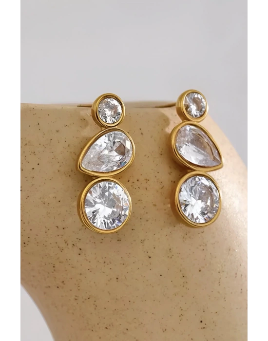 Premıum Seri Crystal Cascade Tasarım Zirkon Taşlı Kadın Çelik Küpe