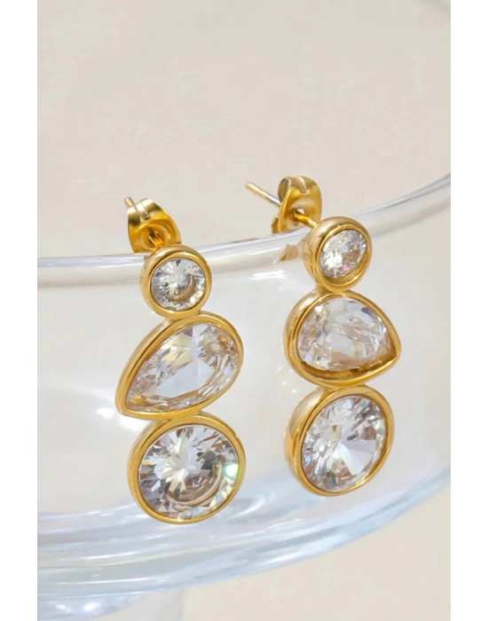 Premıum Seri Crystal Cascade Tasarım Zirkon Taşlı Kadın Çelik Küpe