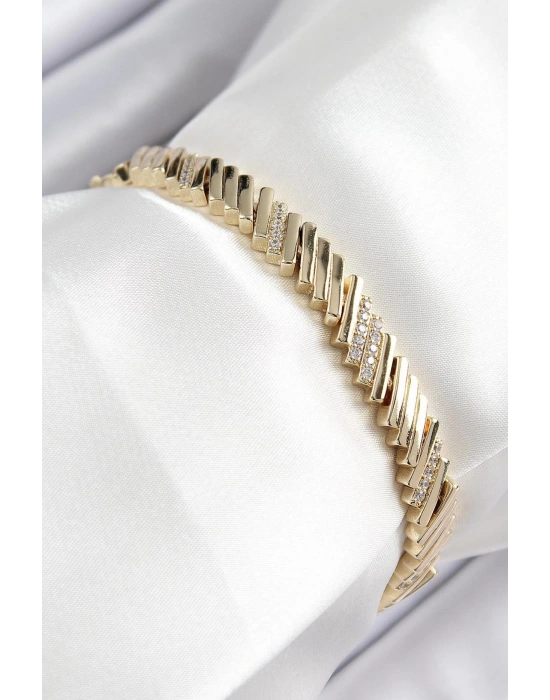 Premıum Seri Lıora Tasarım Yatay Çizgi Görünüm Zirkon Taşlı 14K Xuping Kadın Çelik Bileklik