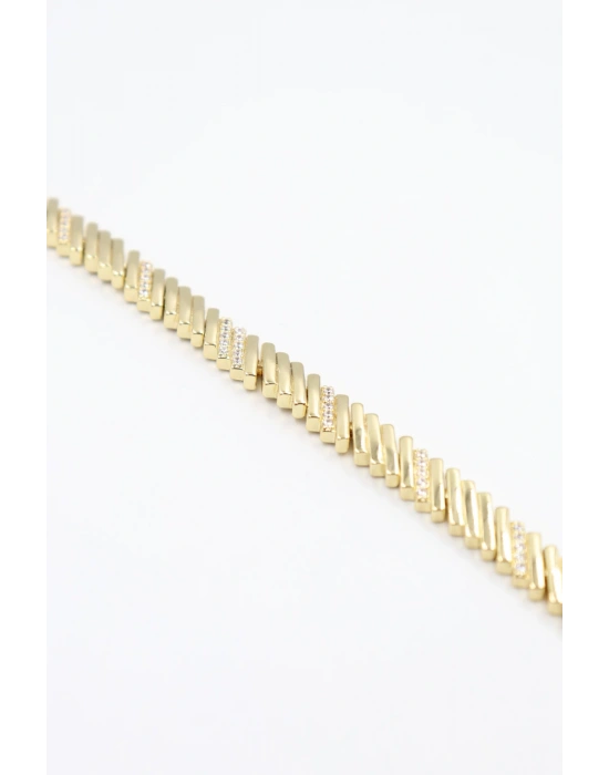 Premıum Seri Lıora Tasarım Yatay Çizgi Görünüm Zirkon Taşlı 14K Xuping Kadın Çelik Bileklik