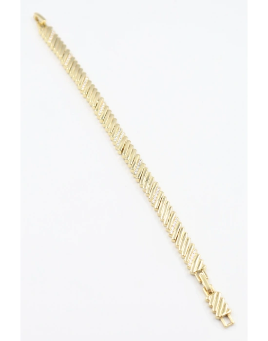 Premıum Seri Lıora Tasarım Yatay Çizgi Görünüm Zirkon Taşlı 14K Xuping Kadın Çelik Bileklik