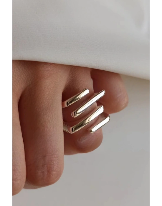 Özel Seri Volt Ring Tasarım Asimetrik Çizgi Detaylı Numaralı Kadın Çelik Yüzük