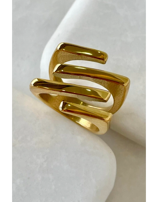 Özel Seri Volt Ring Tasarım Asimetrik Çizgi Detaylı Numaralı Kadın Çelik Yüzük