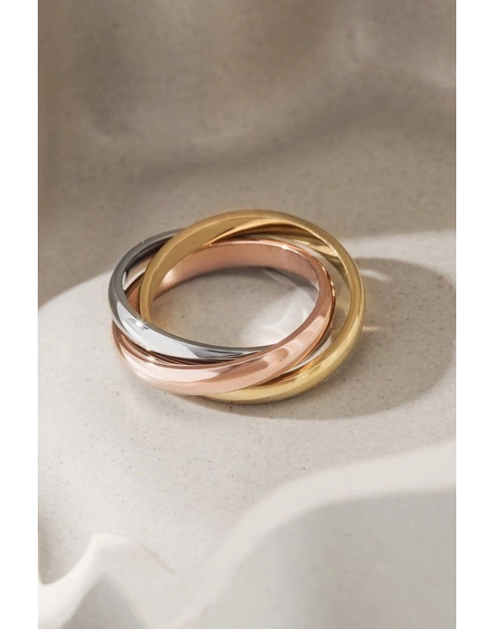 Premıum Seri Trinity Tasarım 3lü İç içe Geçmiş Numaralı Kadın Çelik Stres Yüzüğü