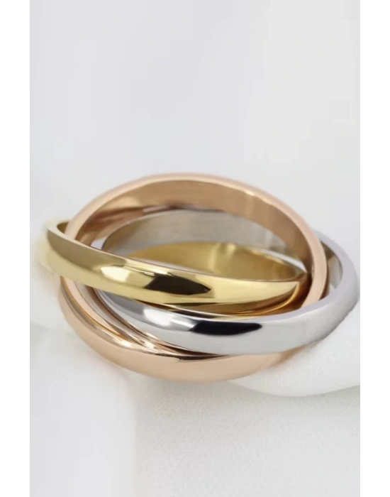 Premıum Seri Trinity Tasarım 3lü İç içe Geçmiş Numaralı Kadın Çelik Stres Yüzüğü