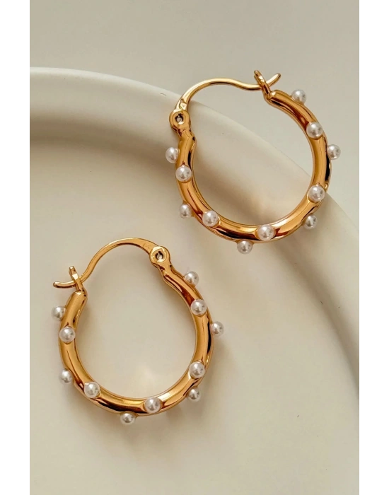 Özel Seri Pearl Hoop Glow Halka Tasarım Kadın Çelik Küpe