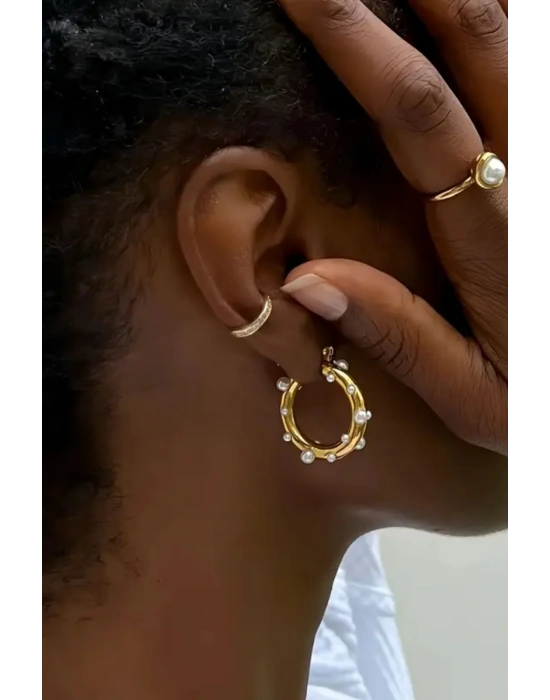 Özel Seri Pearl Hoop Glow Halka Tasarım Kadın Çelik Küpe