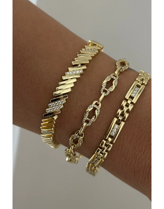 Premıum Seri Lıora Tasarım Yatay Çizgi Görünüm Zirkon Taşlı 14K Xuping Kadın Çelik Bileklik