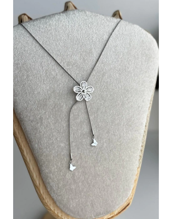Zarif Asansörlü Lotus Çiçeği Y Tasarım 60 Cm Renk Atmaz Kararmaz Kadın Çelik Kolye