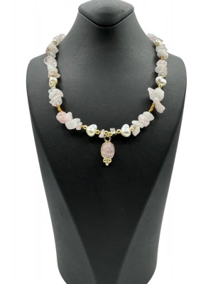 Yeni Sezon Incili Altın Renk Boncuklu 2 Cm Oval Uçlu 45 Cm Tasarım Bijuteri Doğal Taş Kolye