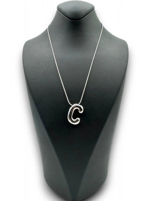 Yeni Sezon İthal Seri Balon Tasarım Gümüş Renk C Harfi 45 Cm Çelik Kadın Kolye