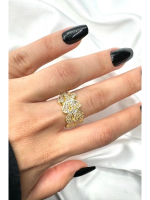 Yeni Sezon İkili Trapez Taşlı Tasarım Model Ayarlanabilir Kadın Çelik Yüzük