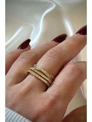 Yeni Sezon 3lü Çapraz Sıra Yarım Tur Zirkon Taşlı Tasarım Ayarlanabilir Kadın Yüzük