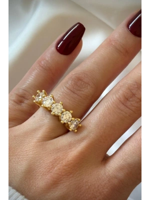 Özel Seri Büyük Taşlı Klasik 5 Taş Tasarım Ayarlanabilir Kadın Yüzük