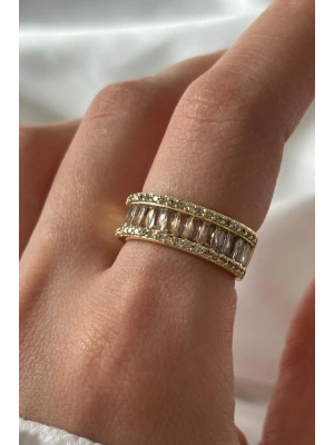 Premium Seri Baget Taşlı Yarım Tur Tasarım Ayarlanabilir Kadın Yüzük