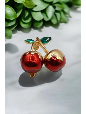 Premium Seri Kiraz Tasarım Kadın Yaka Broşu