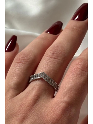 Yeni Sezon V Model Baget Zirkon Taşlı Ayarlanabilir Kadın Yüzük