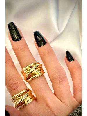 Özel Seri Cilalı İç İçe Geçmiş Çoklu Halka Model Geniş Bombe Tasarım Ayarlanabilir Kadın Yüzük