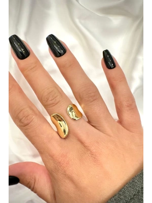 Özel Seri Cilalı Ortasi Boş Asimetrik Kavisli Model Bombe Tasarım Ayarlanabilir Kadın Yüzük