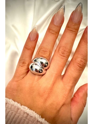 Özel Seri İthal Cilalı İkili Kalın Damla Sarmal Model Bombe Tasarım Ayarlanabilir Kadın Yüzük