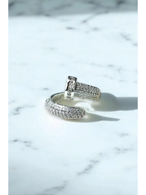 Özel Seri Çivi Model Zirkon Taşlı Ayarlanabilir Kadın Çelik Yüzük