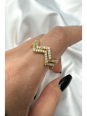 Özel Seri Çift Görünüm Zikzak Model Zirkon Taşlı Ayarlanabilir Kadın Tasarım Çelik Yüzük