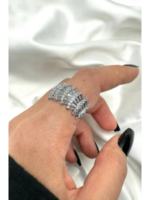 Yeni Sezon Trapez Taşlı Tasarım Model Ayarlanabilir Kadın Çelik Yüzük