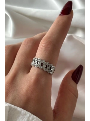 Exclusive Seri Ayarlanabilir Paslanmaz Kararmaz Taşlı Zincir Model Tasarım Kadın Çelik Yüzük