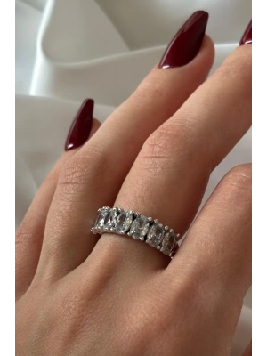 Exclusive Seri Ayarlanabilir Kararmaz Kenarları Burgu Model Oval Sıra Taş Kadın Çelik Yüzük