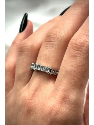 Premium İthal Seri Yarımtur Sekizgen Model Zirkon Taşlı Ayarlanabilir Tasarım Kadın Çelik Yüzük