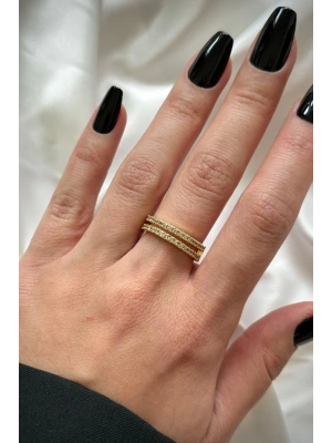 Özel Seri İkili İnce Yarım Tur Zirkon Taşlı Tasarım Model Kadın Çelik Yüzük