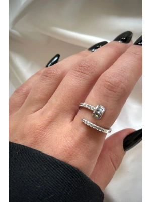 Özel Seri Baget Zirkon Taşlı Çivi Tasarım Ayarlanabilir Kadın Çelik Yüzük