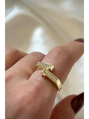 Premium İthal Seri Kırmızı Taşlı Vida Tasarım Ayarlanabilir Kadın Yüzük