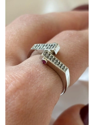 Premium İthal Seri Kırmızı Taşlı Vida Tasarım Ayarlanabilir Kadın Yüzük